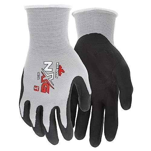 MCR Safety 9673 NXG 13 Gauge Gray Nylon Black Nitrile Foam Coated Palm, Work Gloves (12 Pair) (XL)