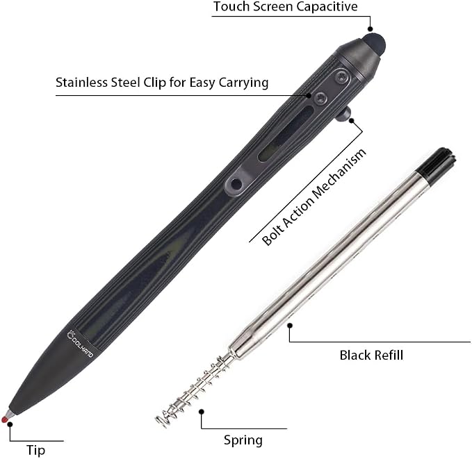 5.7'' G10 EDC Bolt Action Pen Touch Screen Stylus Model 5375-N | Refillable ballpoint ink G10 body with pocket clip ergonomic grip comes with a free refill