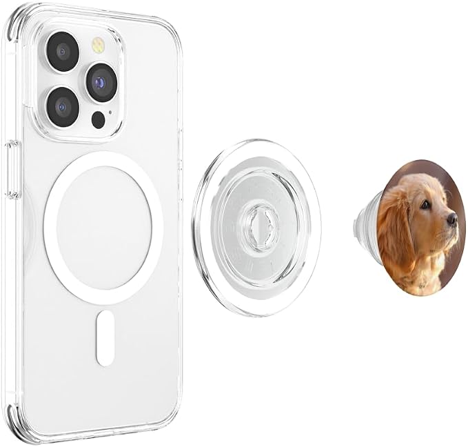 Nikitea Golden Retriever Puppy PopSocket Adhesive PopGrip - Cell Phone Grip Stand - Black - Animal Print - Compatible with Most Phones Tablets and Cases