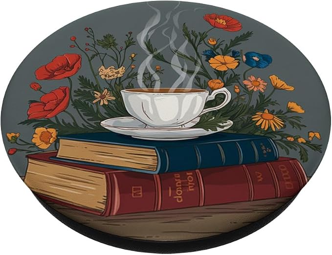 Books and Coffee Lover Floral Reading Design PopSockets Adhesive PopGrip