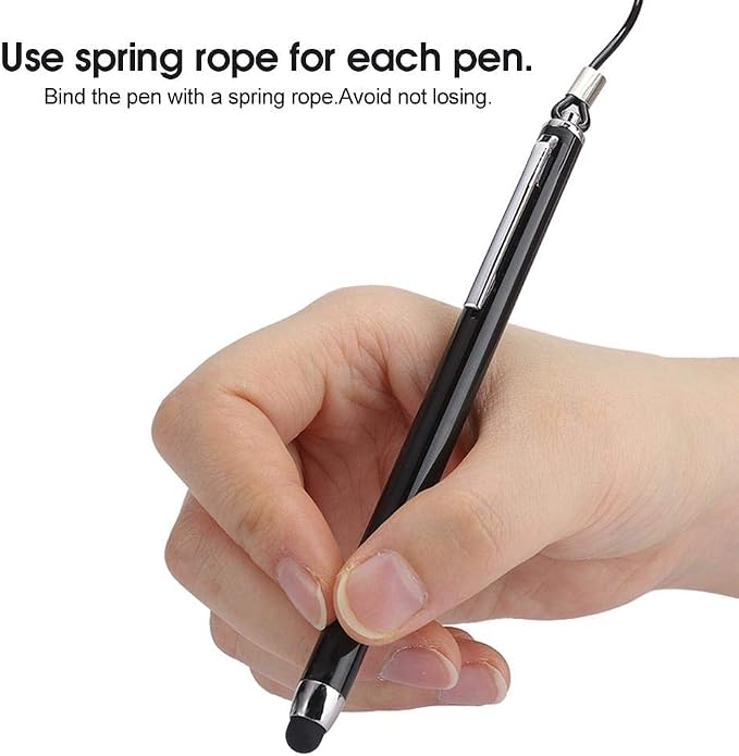 Richer-R Stylus PenTouch Screen Pen Active Stylus Capacitive with Spring Rope for Resistive MP4 / Writing BoardCapacitive Stylus Pen for Touch Screen for POSPDAIndustrial PC(Black)