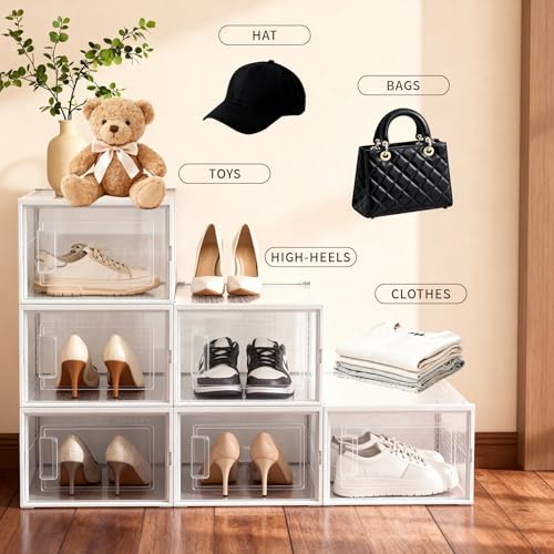 Shoe Storage Boxes, Stack Without Toppling Modular storage boxes combine freely for use in closets, under beds, hallways, and entryways. Space-saving. (Transparent, 6 Pack) - color: Transparent, 6 Pack