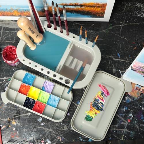 MyLifeUNIT Paint Brush Cleaner, Paint Brush Holder and Organizers with Palette for Acrylic, Watercolor, and Water-Based Paints (Grey) - color: Grey