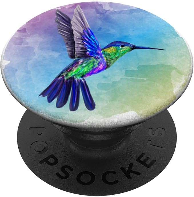Colorful Watercolor Nature Blue Hummingbird Colorful Bird PopSockets Adhesive PopGrip