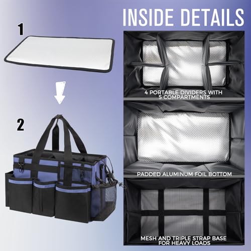 SCAVATA Wearable Cleaning Caddy, Cleaning Caddy Supplies Organizer with Handle & Shoulder Straps for Housekeepers, Under Sink & Car Cleaning Tool Organizers Bag with 4 Foldable Divider (CeruleanBlue) - color: CeruleanBlue