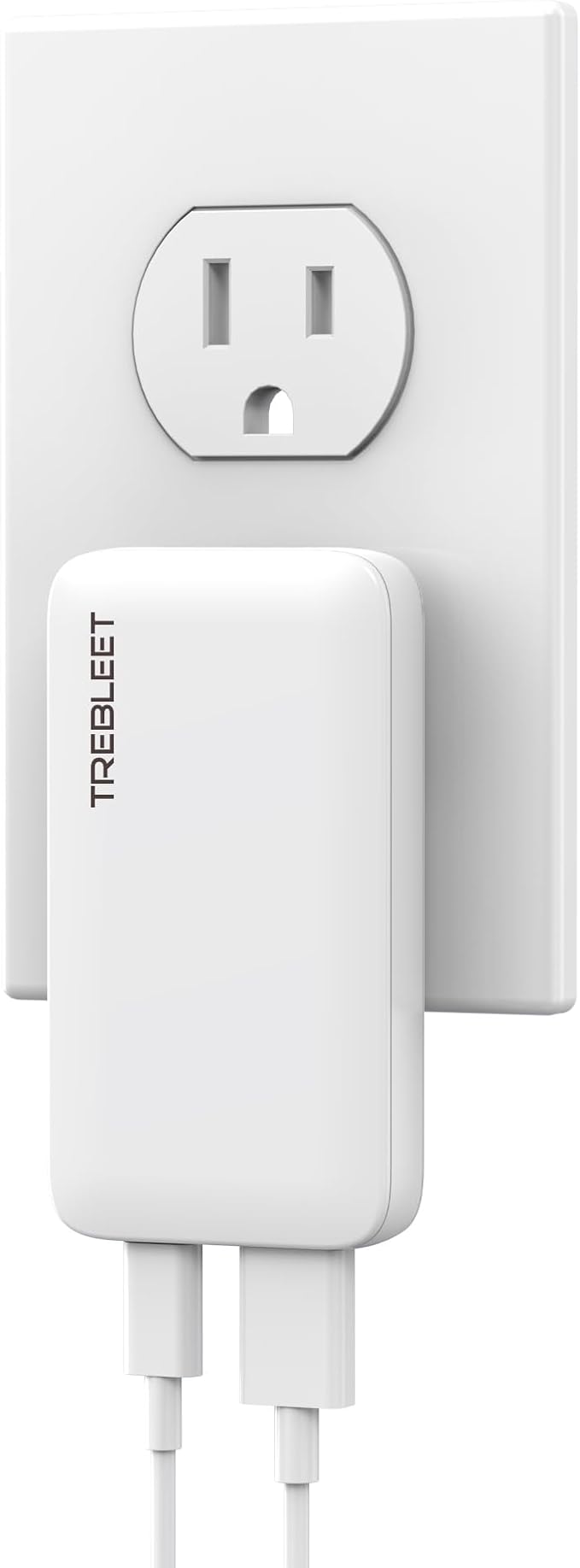 65W Ultra-Thin Flat USB C Wall Charger TREBLEET GaN Fast Charging Block with Foldable Plug Dual Port (USB C+A) PD 3.0 for MacBook Pro/Air iPhone 16/17 Galaxy S25/S26 iPad Pro Pixel 9 XPS