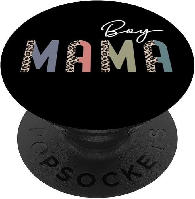 Boy Mama Simple Leopard Text Mom of Boys Cute Mothers Day PopSockets Adhesive PopGrip