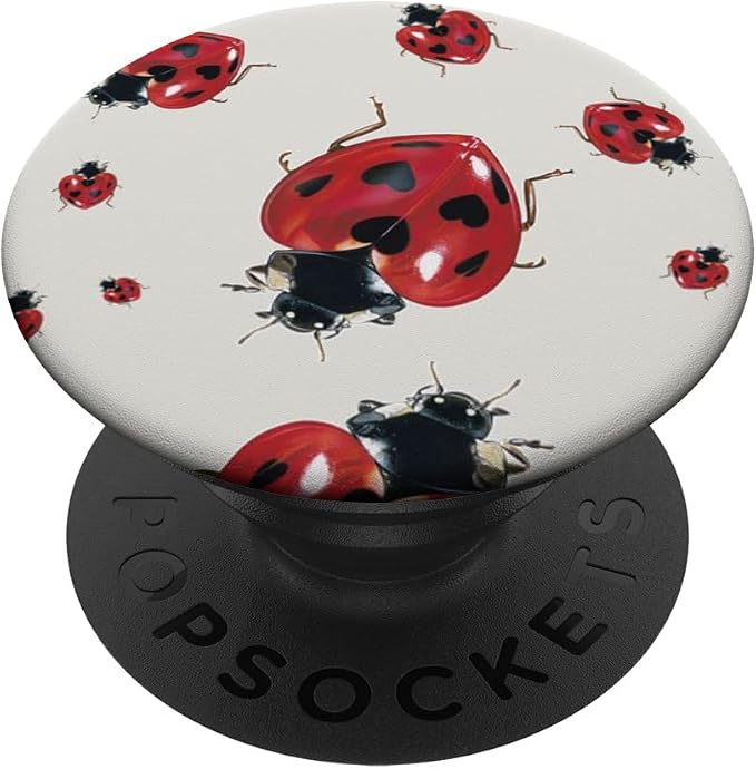 Red Heart Ladybug Illustration Print PopSockets PopWallet for MagSafe