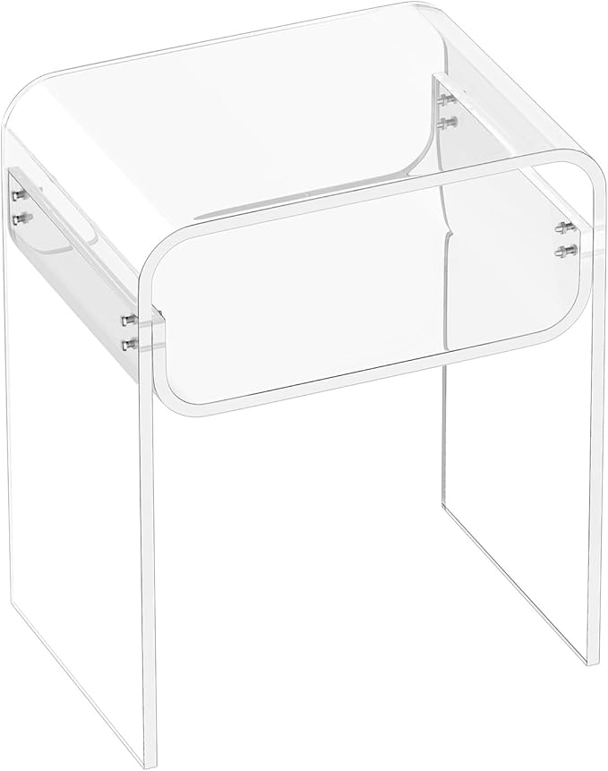 VEVOR Acrylic Side Table, 2-Tier Clear End Table with Storage Shelf, Modern Transparent Bedside Nightstand Lucite Desk for Bedroom, Living Room, Home Decor, 11.8" D x 15.7" W x 19.7" H