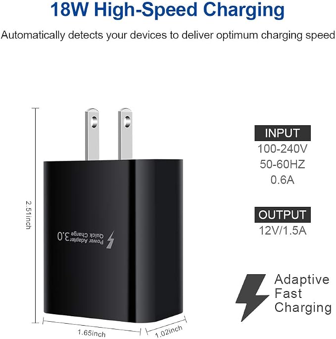 Android Phone Fast ChargerQuick3.0 USB Fast Wall Charger Plug Micro USB Cable 6FT Compatible for Samsung Galaxy J3 J5 J7 J8 S7 S6 A10 A02 A6 A01 LG Stylo 2 3 Plus Moto G/X/E E4 E5 E6s E7 G5 Plus
