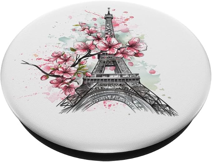Paris France Eiffel Tower Cherry Blossom Floral Souvenir PopSockets PopGrip for MagSafe