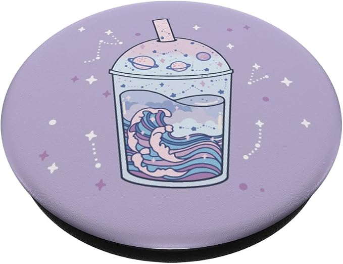 Kawaii Aesthetic Cute Boba Milk Tea Lover Japanese Waves Art PopSockets Adhesive PopGrip