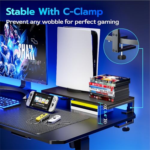 ARES WING 21.7 inches Desk Extender Shelf, 21.7"x 9.8" Versatile Clamp on Desk Shelf, Heavy Duty Desktop Organizer for Gaming and Office Accessories, Black - size: 22", style: no hook