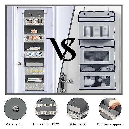 Over The Door Hanging Organizer with 5 Big Pockets, Wall Mount Fabric Back of Door Storage Organizer with Clear Window & Metal Hooks for Pantry Closet Diaper Dorm Nursery Bedroom