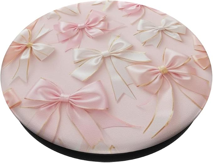 Pink White Bow Pattern Girly Illustration Print PopSockets PopWallet for MagSafe