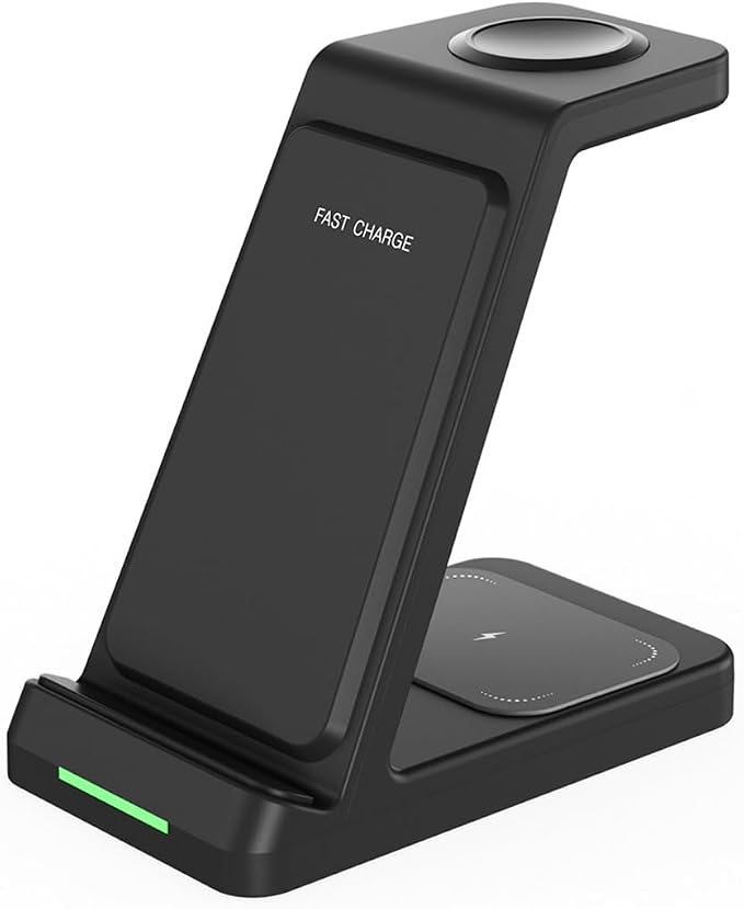 Black 3-in-1 Wireless Charging Dock Fast Charger Stand for Phone Watch Earbuds Type-C Desktop Charger