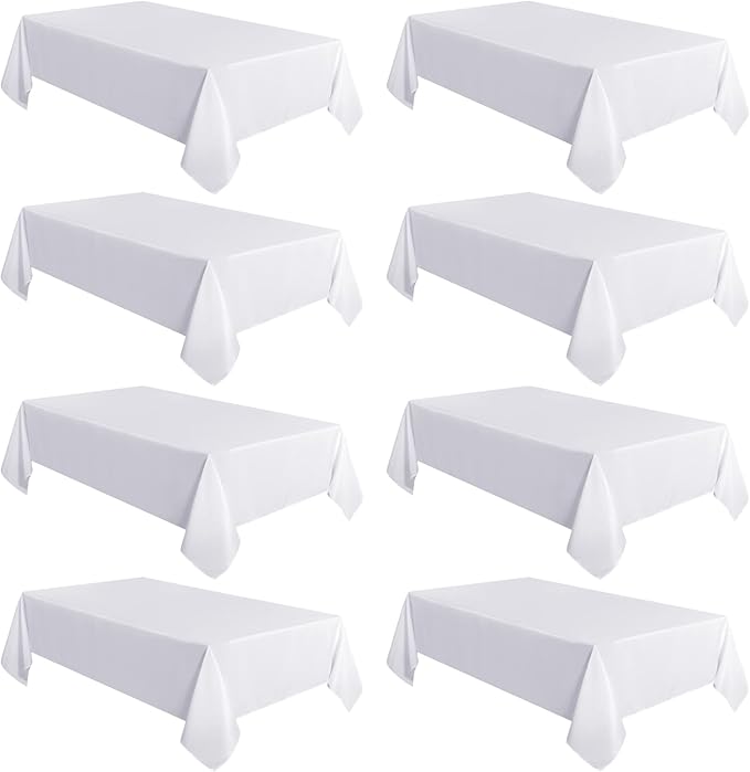 sancua 8 Pack White Tablecloth 60 x 102 Inch, Rectangle Table Cloth for 6 Feet Tables - Stain and Wrinkle Resistant Washable Polyester Table Cover for Dining Tables, Buffet Parties and Camping