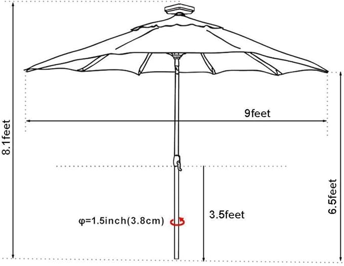 EliteShade USA 10-Year-Non-Fading Solar 9ft Market Umbrella with 80 LED Lights Patio Umbrellas Outdoor Table Umbrella with Ventilation, Heather Beige