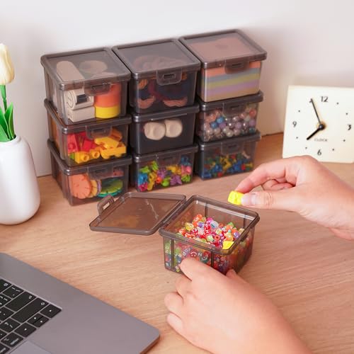 10-Pack Small Plastic Containers with Lids, Clear Stackable Storage Boxes & Bins Organizer for Bead Organizer, Craft Storage, Stickers, Jewelry & Small Items – Black Square Small - size: Black Square Small - 10 Pack