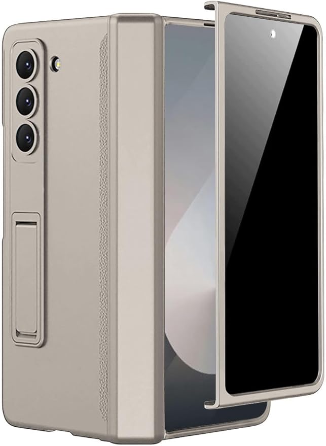 Miimall for Samsung Galaxy Z Fold 6 Case with Privacy Screen Protector, Built-in Adjustable Kickstand & Magnetic Hinge Protection All-Inclusive Protective Case for Galaxy Z Fold 6 5G Titanium Grey