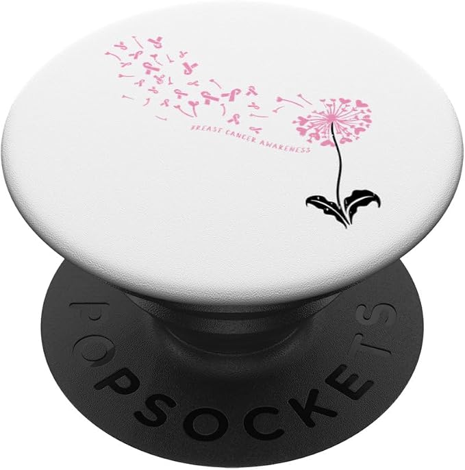 Dandelion Breast Cancer Awareness Pink RIbbon Support Gift PopSockets Adhesive PopGrip