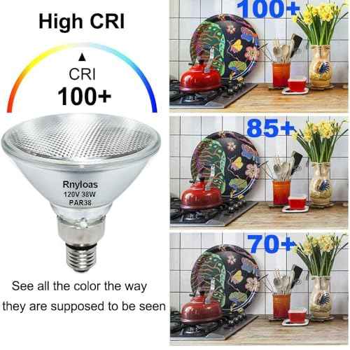 4 Pack Long Lifespan PAR38 Flood Light Bulb, Dimmable 38W 120V, High Output 400LM, Warm White, E26 Base, Indoor/Outdoor
