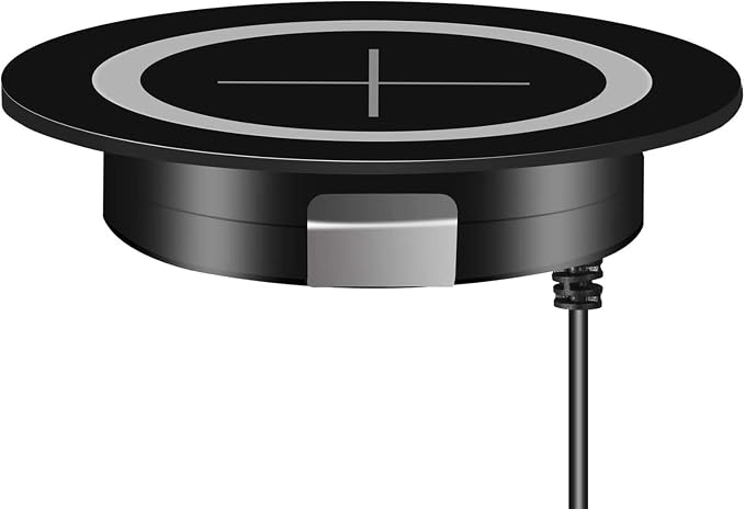 Desk Wireless Charger JE Make IT Simple Desktop Grommet Power Wireless Charging Pad for iPhone 16/15/14/13/12 Series Samsung Airpods and All Phones with Wireless Charging (Black)