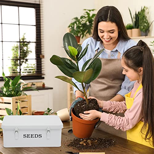 Seed Saving Box, Metal Seed Bin, Seed Storage Organizer, Seed Packet Container with Lid, Seed Envelope Storage Box, 4 Compartments Garden Seed Bin with Safety Locks-White - color: White