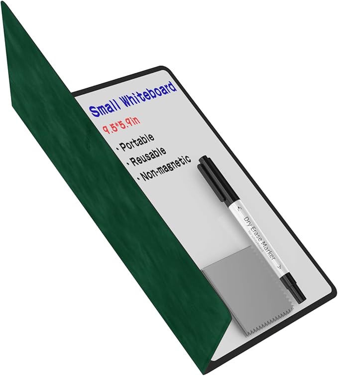 Portable Small White Board Dry Erase Board, Reusable 9.5 * 6.6in Notebook Memo, Office Home Supplies Desk Accessories MH760 (Green)