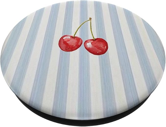 Blue Beige Stripe Cherry Pattern PopSockets PopWallet for MagSafe