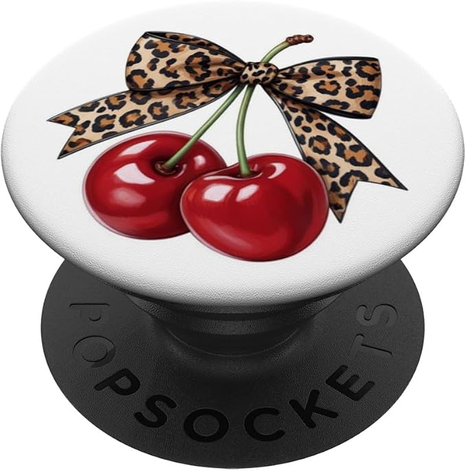 Cherry Leopard Bow Coquette PopSockets PopGrip for MagSafe