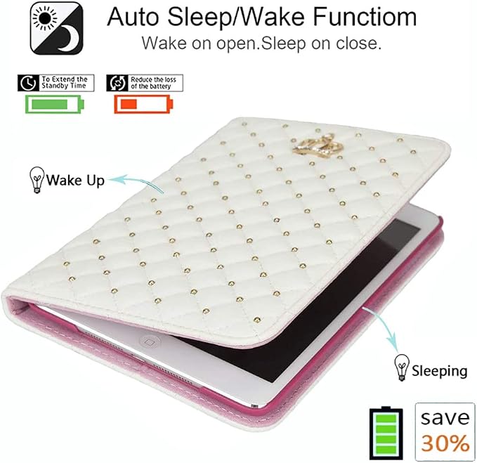 Cute Crown Case for iPad 10th Generation 10.9 Inch 2022 Flip Bling Diamond PU Leather [Smart Auto Sleep/Wake Pencil Holder Stand] Shockproof for Apple iPad 10th Gen 2022 Release (Pink)