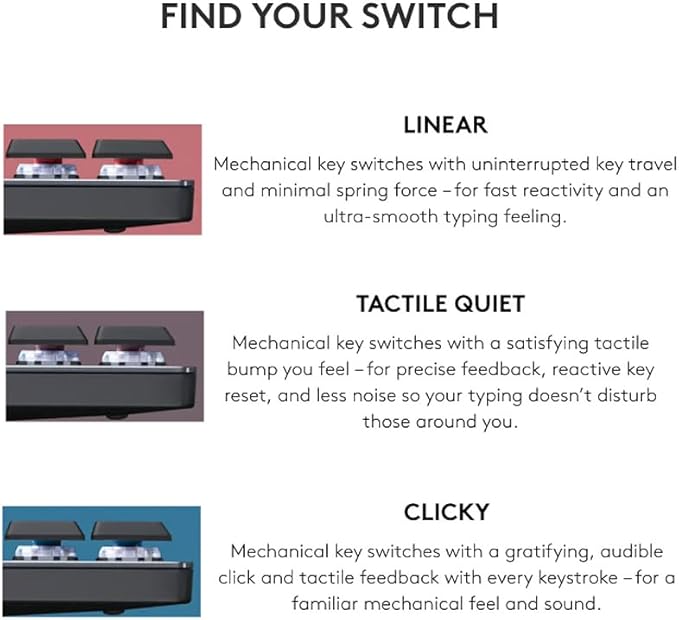 Logitech MX Mechanical Wireless Illuminated Performance Keyboard, Linear Switches, Backlit Keys, Bluetooth, USB-C, macOS, Windows, Linux, iOS, Android, Metal