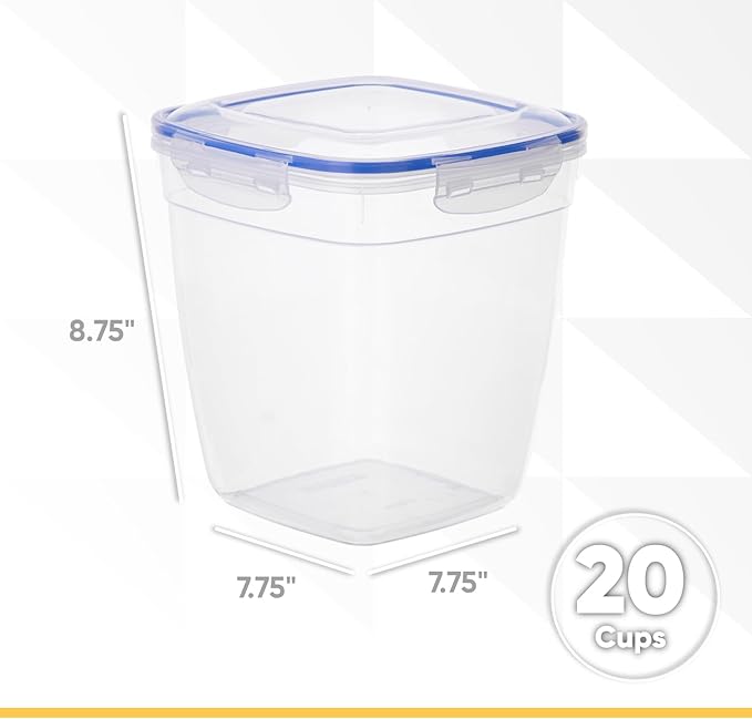 Superio Plastic Food Storage Containers with airtight Lid for Pantry, Fridge- BPA Free, Leakproof Sealed Container- Microwave, Dishwasher and Freezer Safe, Clear (20 Cup)