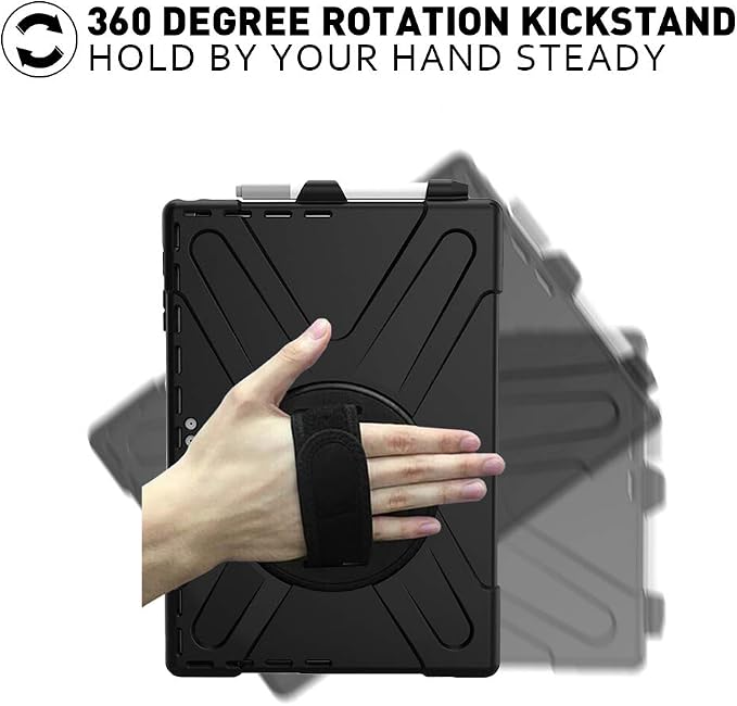 ZenRich Rugged Case for Microsoft Surface Pro 12 (2025)12 inch | Shockproof Hard Protective Case with 360 Rotating KickstandPen Holder and Hand Strap Compatible with Type Cover Keyboard