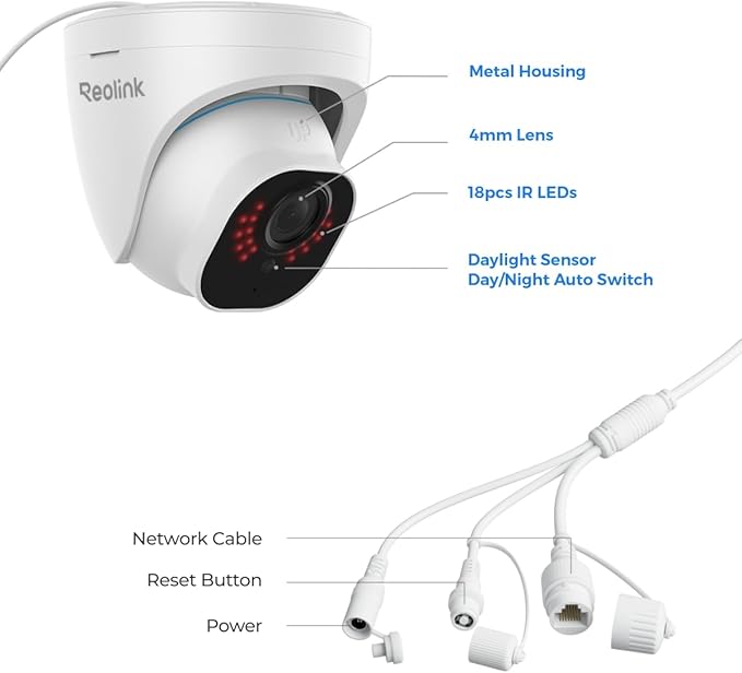 REOLINK 4K Security Camera Outdoor System, IP PoE Dome Surveillance Camera with Human/Vehicle Detection, 100Ft 8MP IR Night Vision, Work with Smart Home, Timelapse, Up to 256GB SD Card, RLC-820A