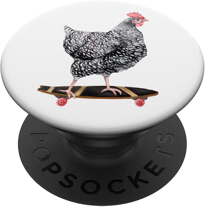 Cute Skateboarding Chicken - Barred Rock Hen on Skateboard PopSockets Standard PopGrip
