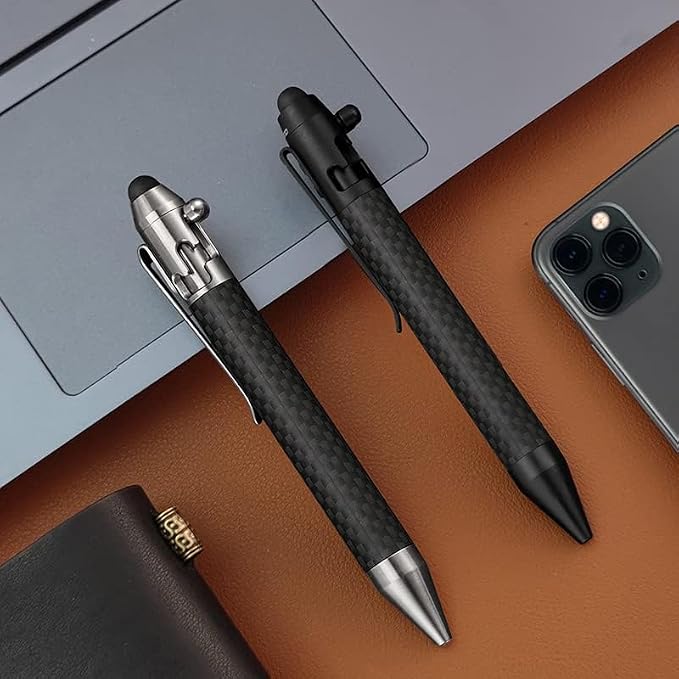 Cool Hand 4.9'' Brass Bolt Action Pen with Retractable Stylus Tip | for Any Touch Screen Ballpoint Ink Refillable Compact Size Skelton Out Deep Pocket Clip (Brass)