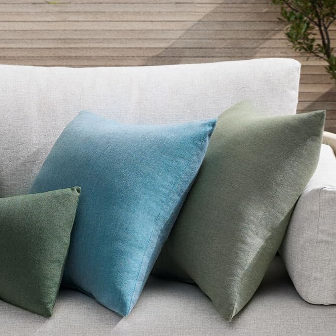 RSH DECOR: Sunbrella Square Throw Pillows Set of 2 | 17" x 17" | Water and Fade-Resistant Performance Fabric | Outdoor Pillow Covers with Down-Alternative Inserts | Cast Silver