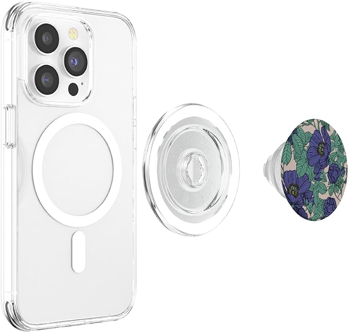 Purple And Green Retro Vintage Floral Pattern PopSockets PopGrip: Swappable Grip for Phones &amp Tablets PopSockets Adhesive PopGrip