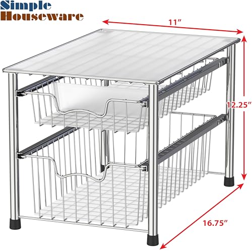 Simple Houseware Stackable 2 Tier Sliding Basket Organizer Drawer, Chrome - color: Chrome, size: 2-tier
