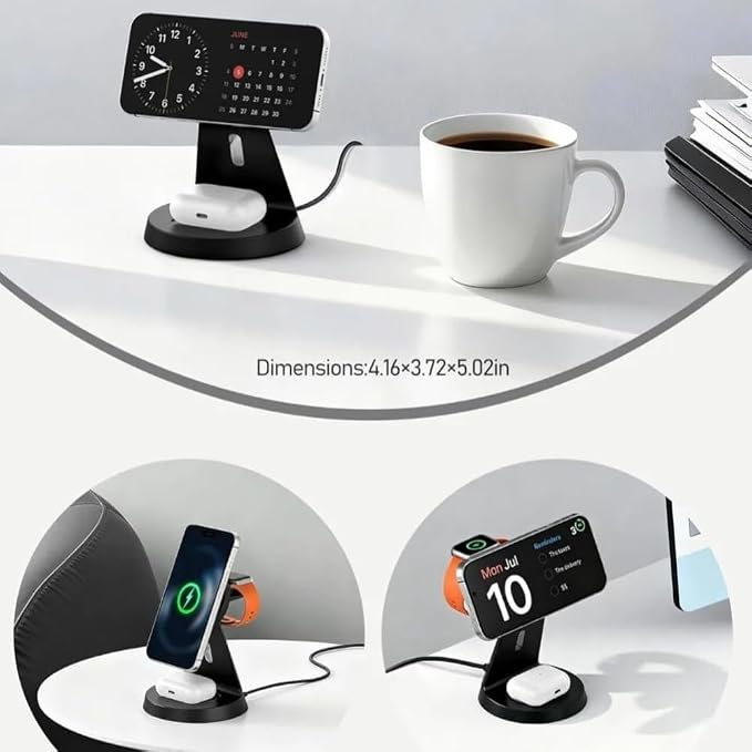 Wireless Charger 3 in 1 for Magsafe iPhone 17 16 15 14 13 12 Apple Watch 11 10 9 8 7 AirPods 4/3 Pro2/1 Fast Charging Station (Black)