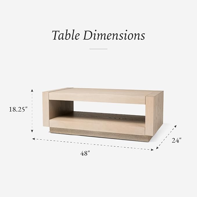 Maven Lane Artemis Coffee Table – 18 Inch Rectangle Table with Storage – White Solid Wood – Ideal for Living Room and Lounge