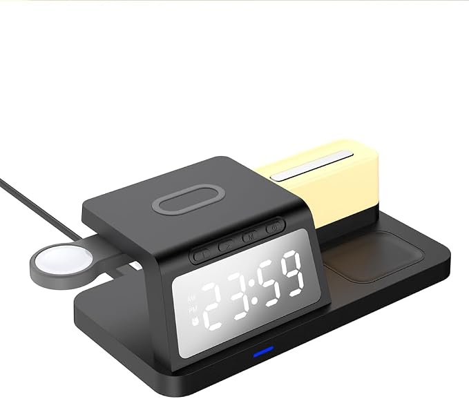 IHAO 3in1 Multifunctional Foldable Wireless Charging Station with LED Ambient Night Light Fast QC3.0 Charger for Phone iWatch Headphone Space-Saving Auto-Shutoff &amp Overcharge Protection-Black