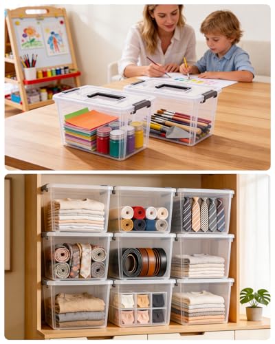 ITYLIFE CITYLIFE Citylife 4 Packs Plastic Storage Bins with Latching Lids Clear Storage Box with handle Stackable Storage Containers for Organizing Toys, Crafts, Legos, Tools - size: 4 Packs (10.31"L x 7.28" W x 6.1"H)
