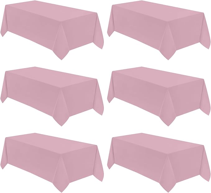 VidaFete Tablecloth 6 Pack 90 * 132inch Rectangle Table Cloth Polyester, Stain Wrinkle Resistant Polyester Dining Table Cover for Kitchen Dinning Party Wedding Rectangular Buffet Decoration(Pink)