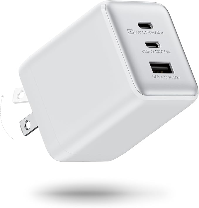100W USB C Wall Charger 3-Port PPS PD 3.0 Compact Foldable Wall Charger Block Fast Power Adapter for MacBook Pro/Air Dell XPS iPad Pro iPhone 17/16/15 Galaxy S25/S24 (Black)