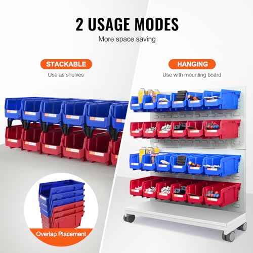 VEVOR Plastic Stackable Storage Bins 12 Pack (11 x 5 x 5-Inch), Hanging Storage Organizer Bins, Heavy Duty Stacking Containers for Closet, Garage, Office, Home, Pantry or Small Parts Organization