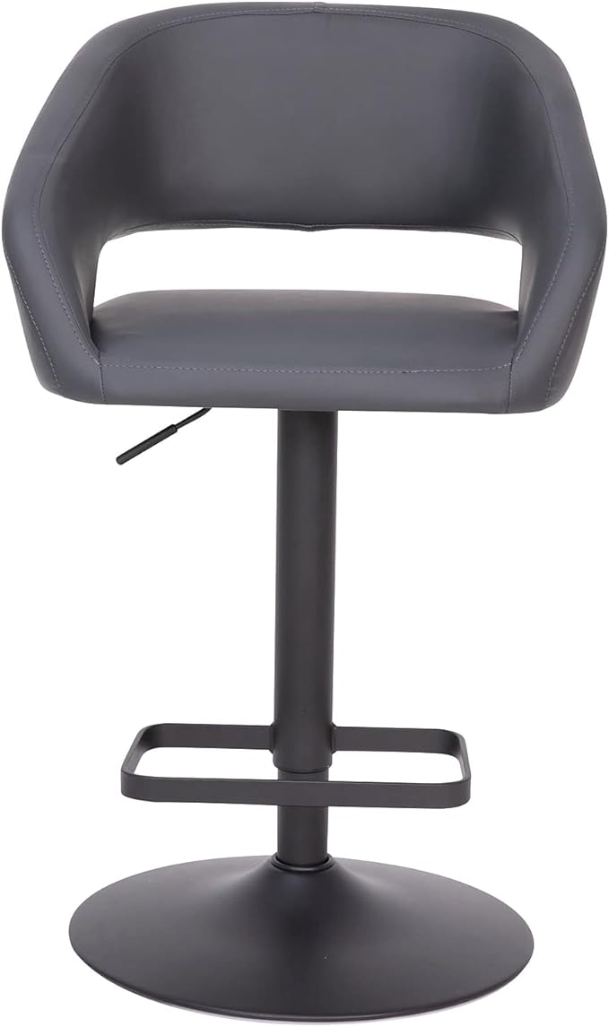 Flash Furniture Erik Comfortable & Stylish Contemporary Barstool with Rounded Mid-Back and Foot Rest, Adjustable Height - Gray Vinyl with Chrome Base
