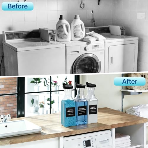 2 Pack Laundry Detergent Dispenser, Laundry Soap & Fabric Softener Dispenser, 54oz Laundry Detergent Containers, Laundry Room Organization and Storage Plastic Bottle for Scent Booster, Powder, Bleach - size: 2 Pack